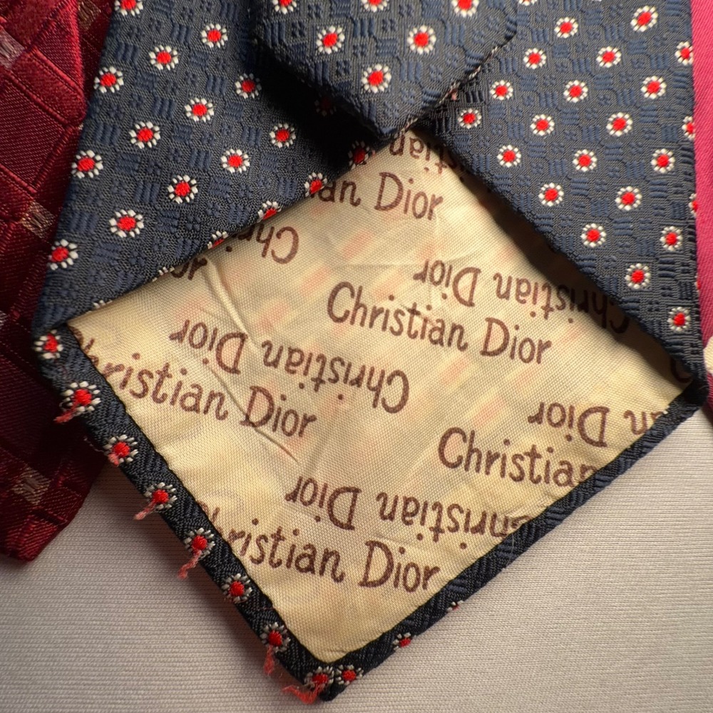 Vintage Christian Dior Cravates Necktie Lot Men OS Red Blue Silk Repair Project - Picture 8 of 10